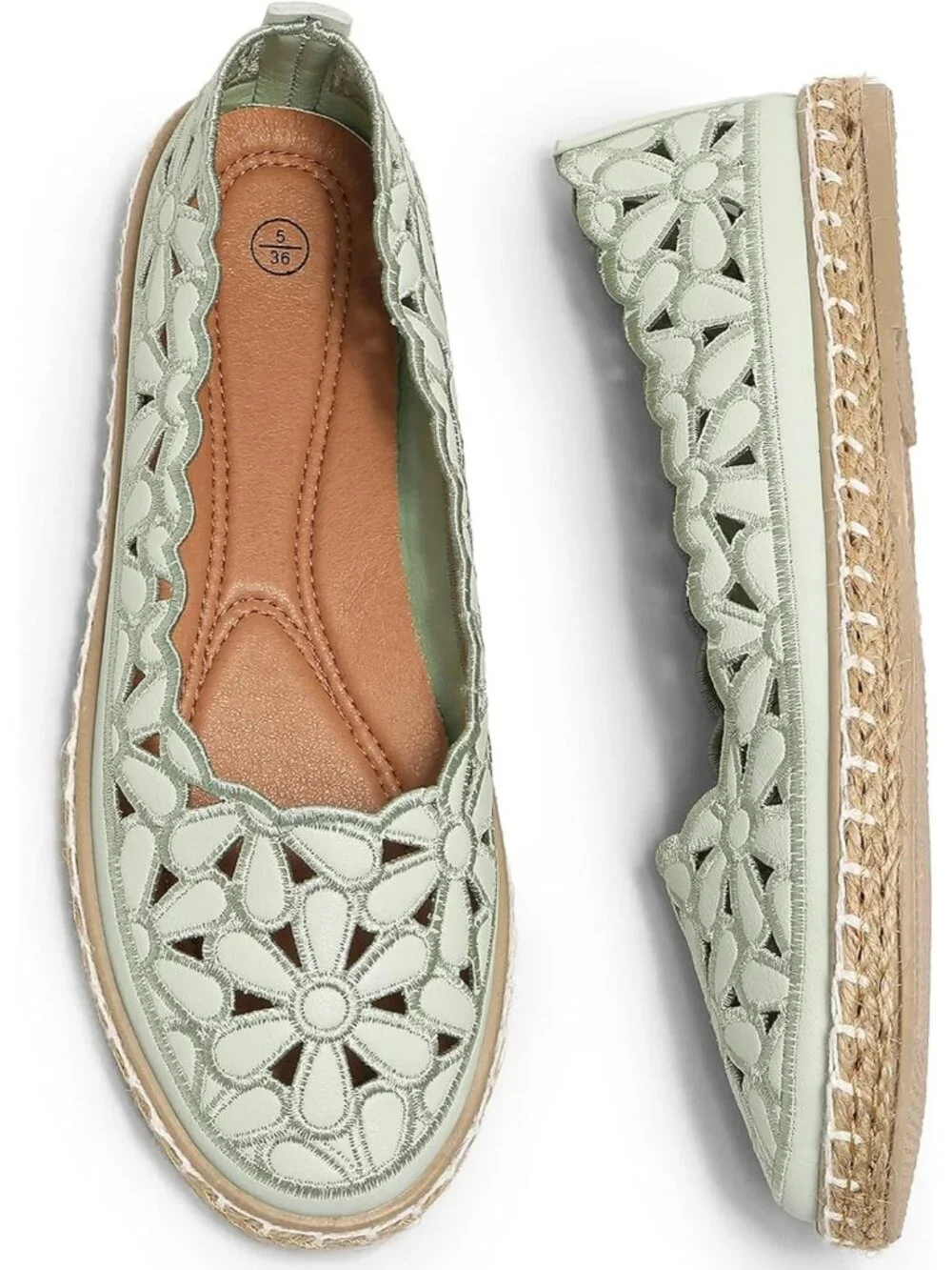 Women’s Green Floral Daisy Round Toe Comfortable Slip On Casual Ballet Flats